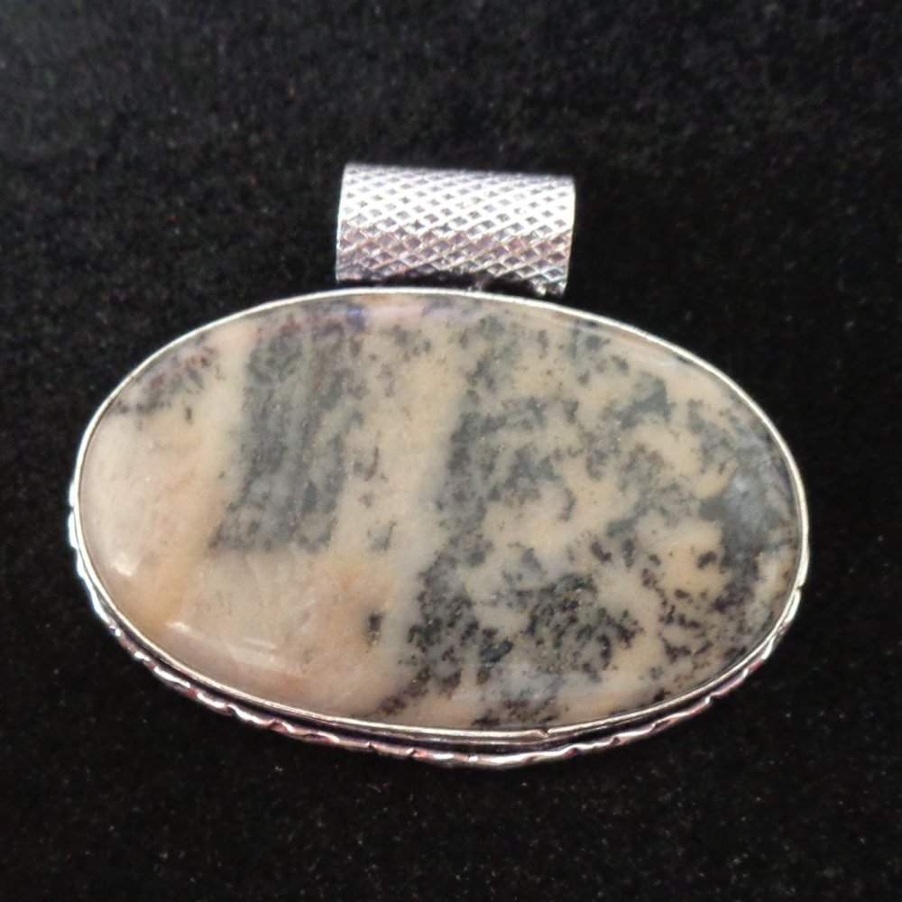NEW Wave Jasper Gemstone Large Handmade Pendant On 20" Leather Cord Silver Plate